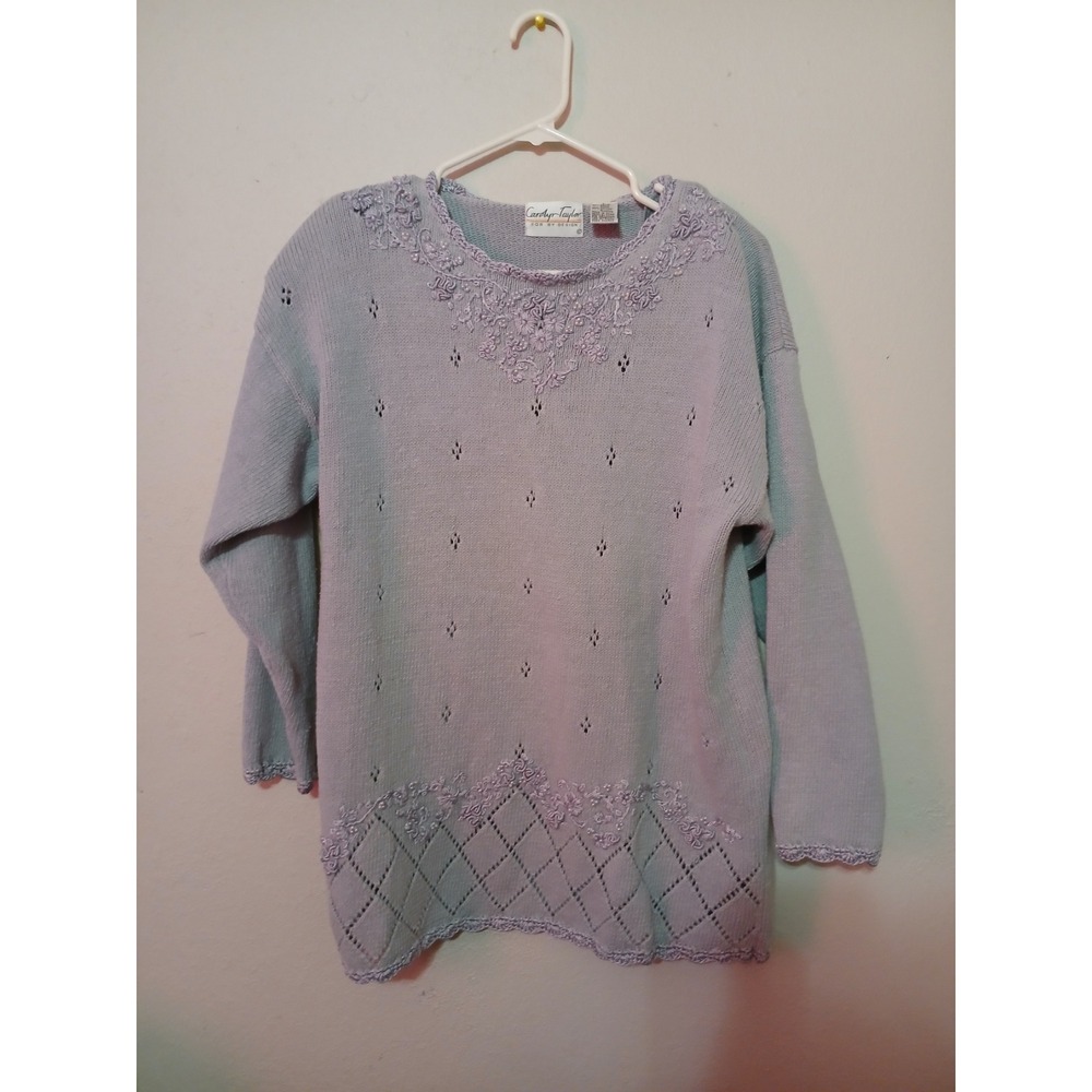 Carolyn Taylor For By Design Lavender Embellished Knit Sweater Large